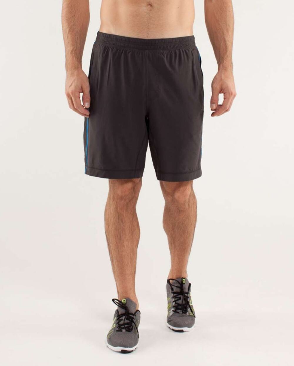 Lululemon Pace Breaker Athletic Shorts Men Size M‎ Gray Micro Blue Stripe $78